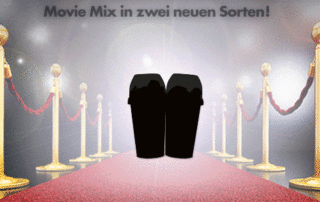Zwei Süsswaren-Mix Dosen auf dem roten Teppich animiert im Blitzlicht.