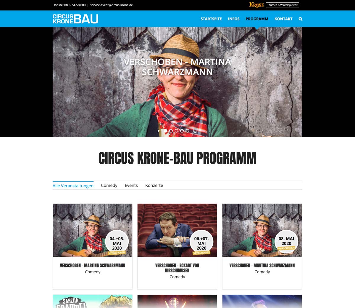 Circus Krone Homepage mit Veranstaltungen und Terminen