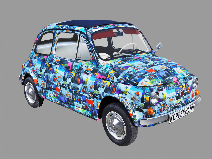Bildbearbeitung München fertig mit Fiat 500 mit Stoff bezogen - retuschiert und auf grau freigestellt