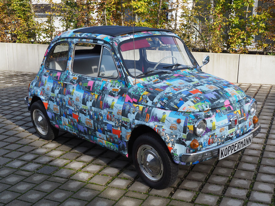 Ein Fiat 500 mit Stoff überzugen für Bildbearbeitung München