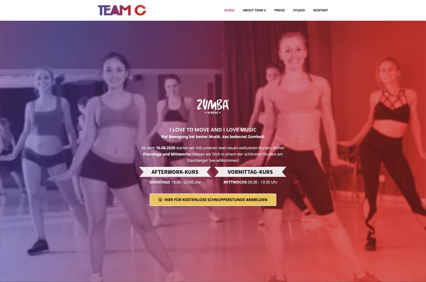 Website Seite für Fitness-Kurse buchen - Starnberg Zumba®