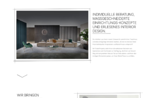Homepage eines Inneneinrichters in klaren Linien gehalten auf weiss mit viel Raum