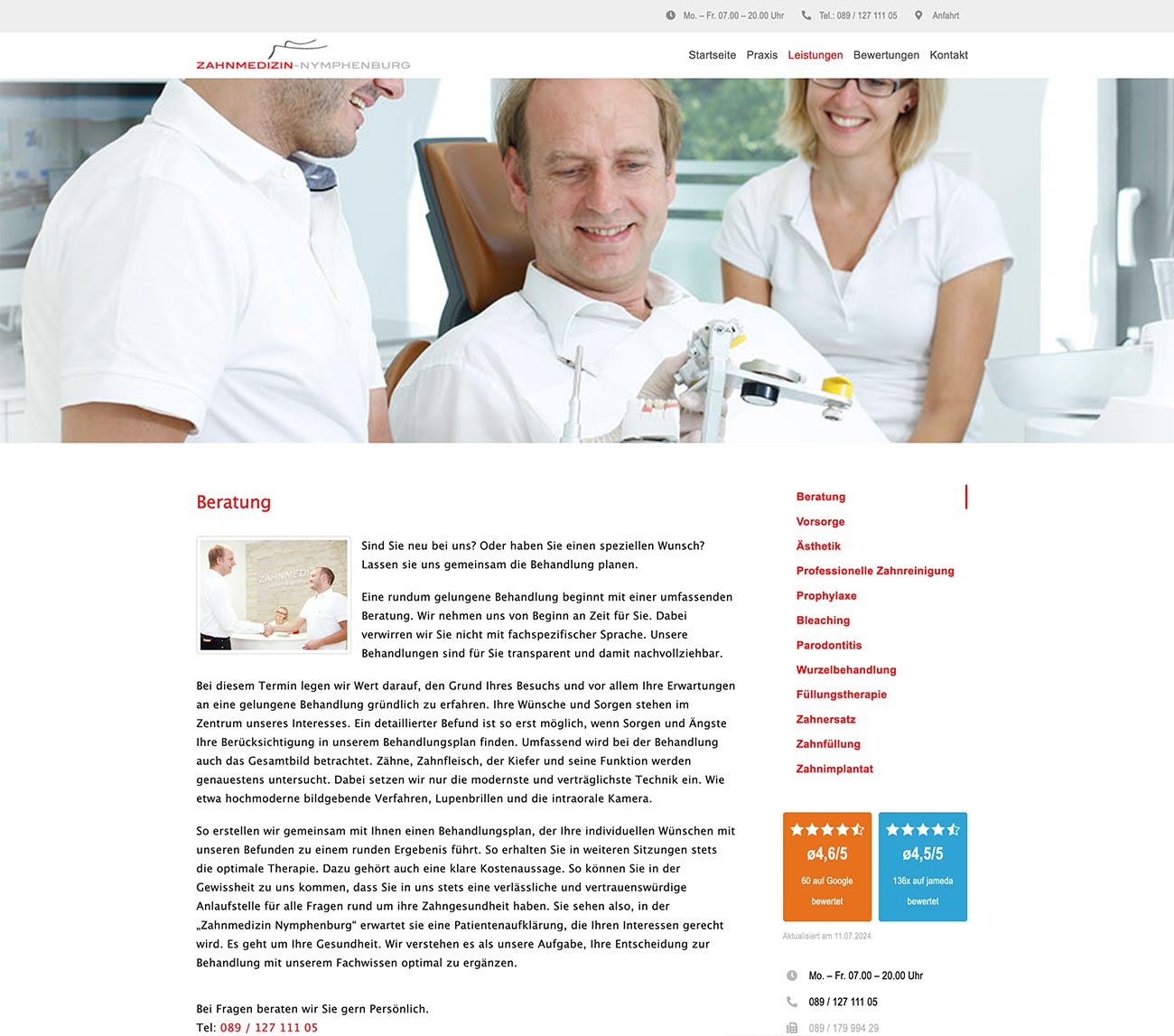 Webseite - Die Startseite eine Zahnarztpraxis Webseite