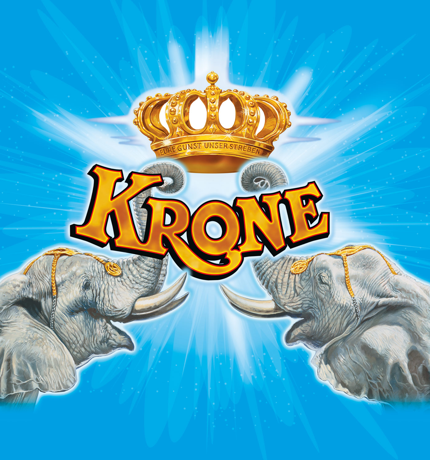 Grafik mit dem Circus Krone Logo, welches von zwei Elefenten von links und rechts gehalten wird - erstellt von Christian Petrovits