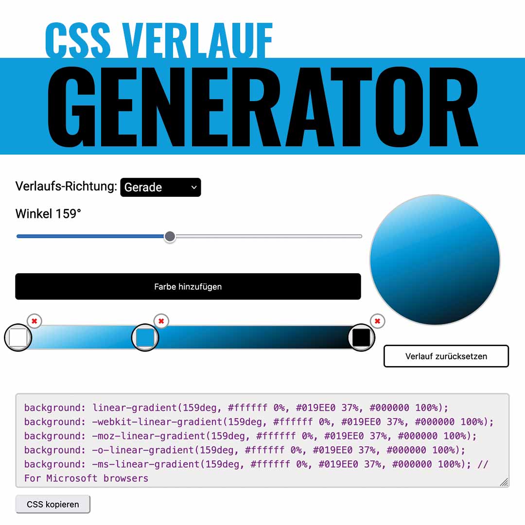 CSS Verlaufsgenerator von sehenundmachen um CSS für Verläufe zu generieren