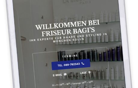 Internetseite Friseur auf einem Tablet - ein Startbild vom Eingangsbereich