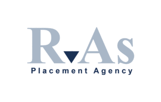 Logo Design München - RAs Placement 3 Buchstaben in Blau mit einem Dreieck nach unten zeigend