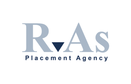 Logo Design München - RAs Placement 3 Buchstaben in Blau mit einem Dreieck nach unten zeigend