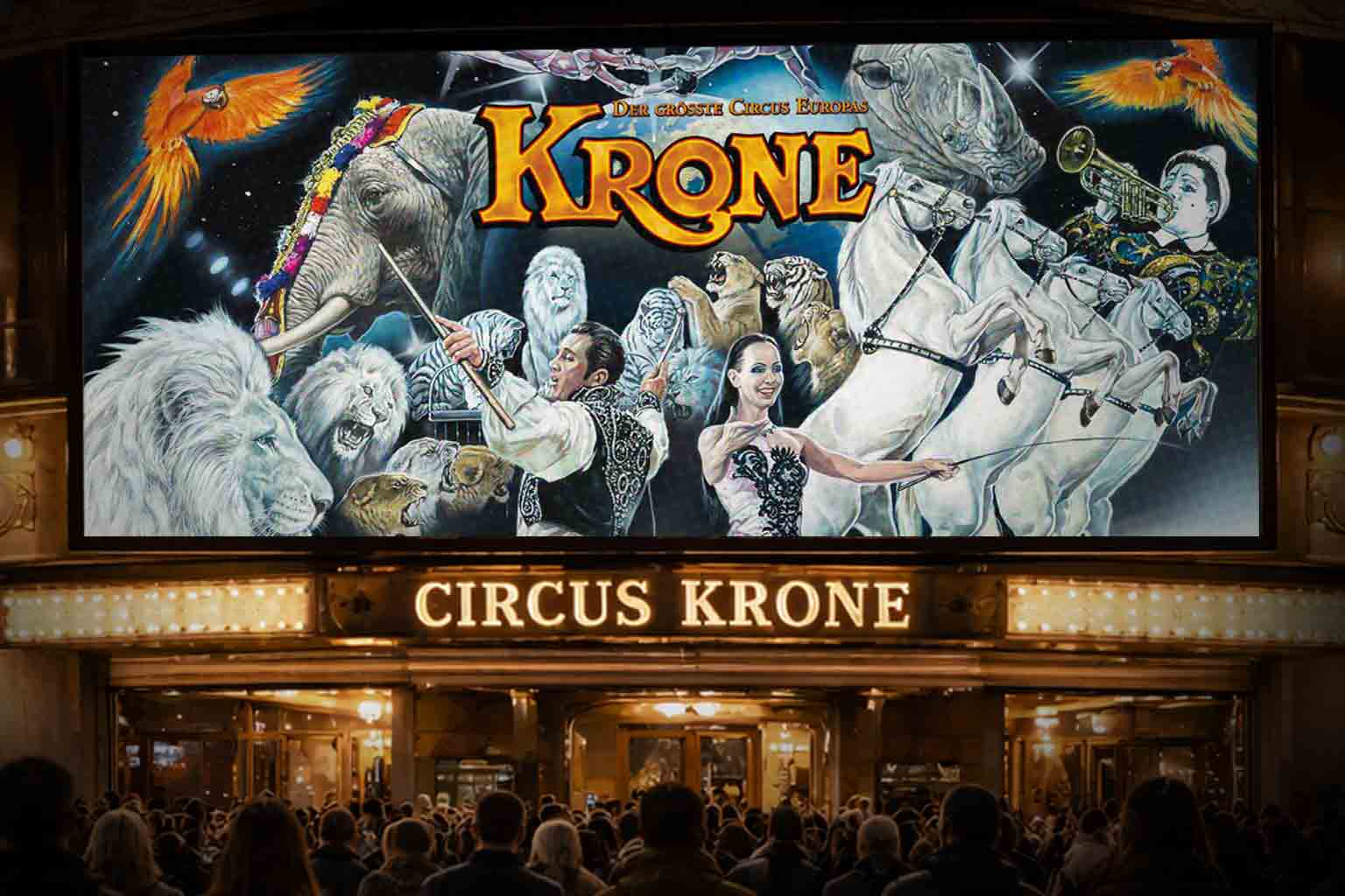 Designleistungen - Plakat Design von sehenundmachen für Circus Krone München zeigt Szene bei Nacht